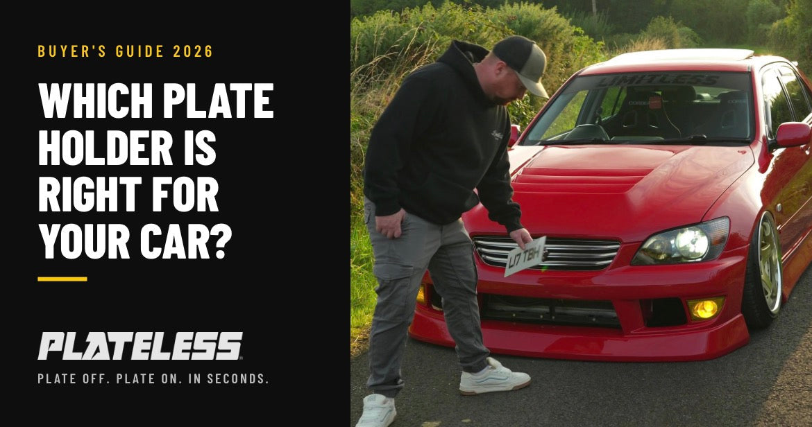 Number plate being removed from a red Lexus IS fitted with a Plateless magnetic kit