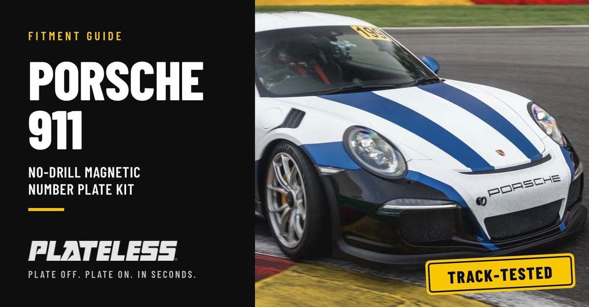 White Porsche 911 GT3 with blue stripes on track, no front number plate